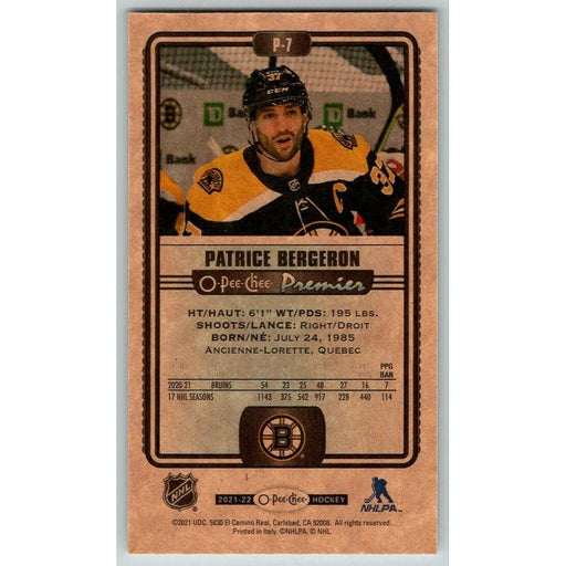 2021-22 O-Pee-Chee Premier Tallboys (Upper Deck OPC) Patrice Bergeron Boston - Collectible Craze America