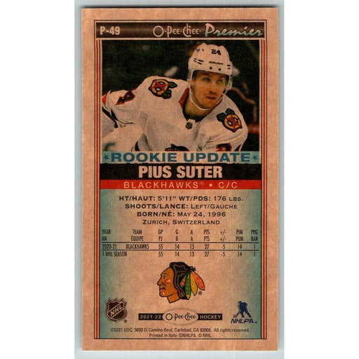2021-22 O-Pee-Chee Premier Tallboys (Upper Deck OPC) Pius Suter Chicago - Collectible Craze America