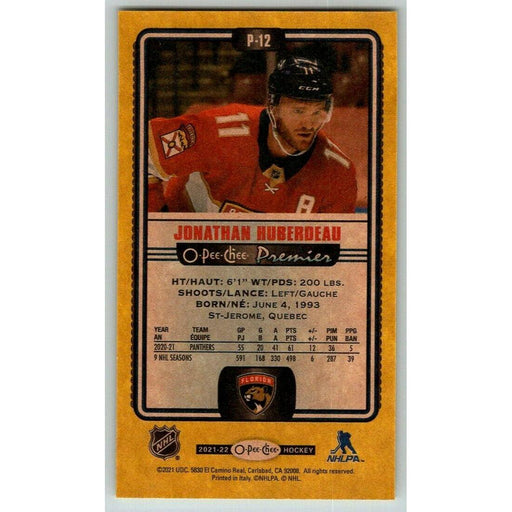 2021-22 O-Pee-Chee Premier Tallboys Yelllow Border (UD OPC) Jonathan Huberdeau - Collectible Craze America