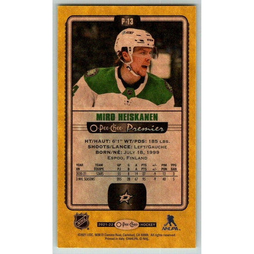 2021-22 O-Pee-Chee Premier Tallboys Yelllow Border (UD OPC) Miro Heiskanen - Collectible Craze America