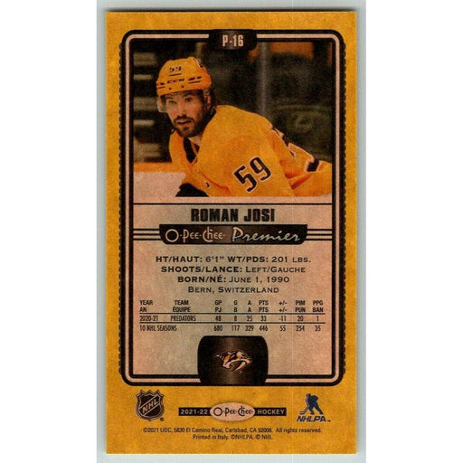 2021-22 O-Pee-Chee Premier Tallboys Yelllow Border (UD OPC) Roman Josi Nashville - Collectible Craze America