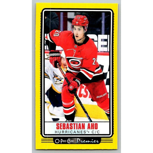 2021-22 O-Pee-Chee Premier Tallboys Yelllow Border (UD OPC) Sebastian Aho - Collectible Craze America