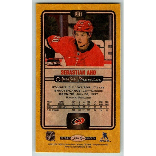 2021-22 O-Pee-Chee Premier Tallboys Yelllow Border (UD OPC) Sebastian Aho - Collectible Craze America