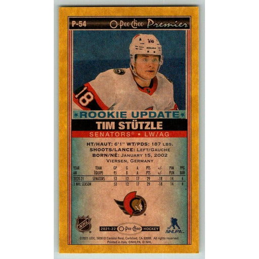 2021-22 O-Pee-Chee Premier Tallboys Yelllow Border (UD OPC) Tim Stutzle Ottawa - Collectible Craze America