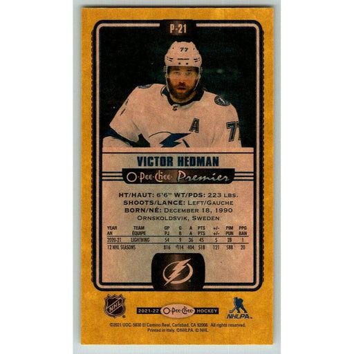 2021-22 O-Pee-Chee Premier Tallboys Yelllow Border (UD OPC) Victor Hedman Tampa - Collectible Craze America