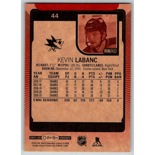 2021-22 O-Pee-Chee Red Border (UD OPC) Kevin Labanc San Jose Sharks #44 - Collectible Craze America