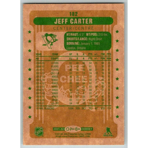 2021-22 O-Pee-Chee Retro (Upper Deck OPC) Jeff Carter Pittsburgh Penguins #182 - Collectible Craze America