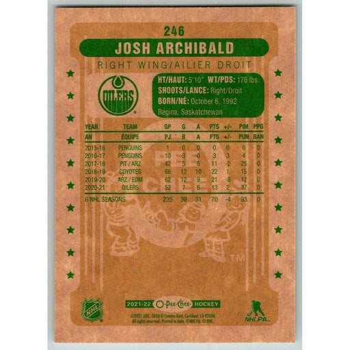 2021-22 O-Pee-Chee Retro (Upper Deck OPC) Josh Archibald Edmonton Oilers #246 - Collectible Craze America