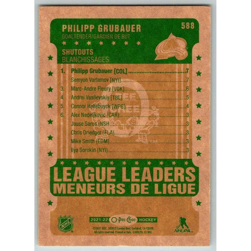 2021-22 O-Pee-Chee Retro (Upper Deck OPC) League Leaders Philipp Grubauer - Collectible Craze America