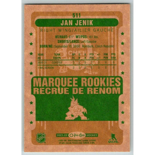 2021-22 O-Pee-Chee Retro (Upper Deck OPC) Marquee Rookies Jan Jenik RC Arizona - Collectible Craze America