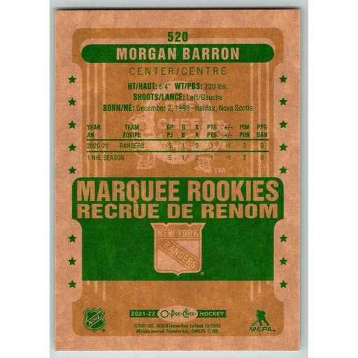 2021-22 O-Pee-Chee Retro (Upper Deck OPC) Marquee Rookies Morgan Barron RC New - Collectible Craze America