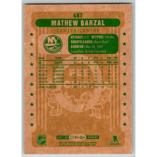 2021-22 O-Pee-Chee Retro (Upper Deck OPC) Mathew Barzal New York Islanders #487 - Collectible Craze America