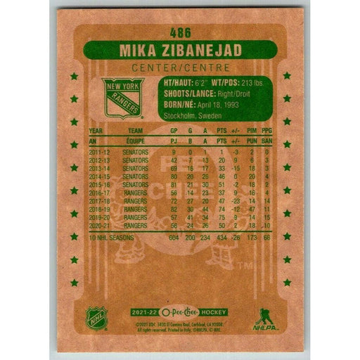 2021-22 O-Pee-Chee Retro (Upper Deck OPC) Mika Zibanejad New York Rangers #486 - Collectible Craze America