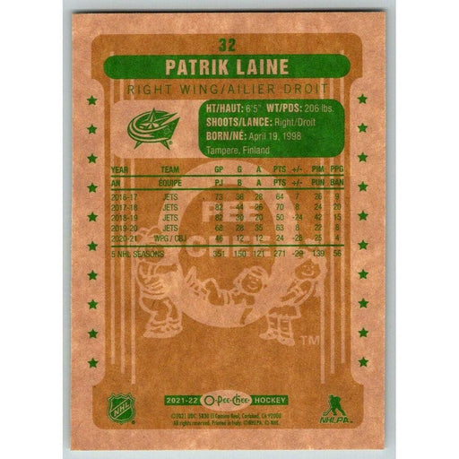 2021-22 O-Pee-Chee Retro (Upper Deck OPC) Patrik Laine Columbus Blue Jackets #32 - Collectible Craze America