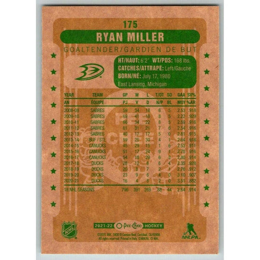 2021-22 O-Pee-Chee Retro (Upper Deck OPC) Ryan Miller Anaheim Ducks #175 - Collectible Craze America