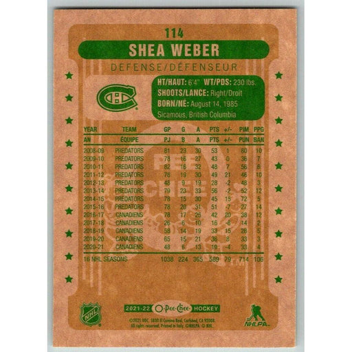 2021-22 O-Pee-Chee Retro (Upper Deck OPC) Shea Weber Montreal Canadiens #114 - Collectible Craze America