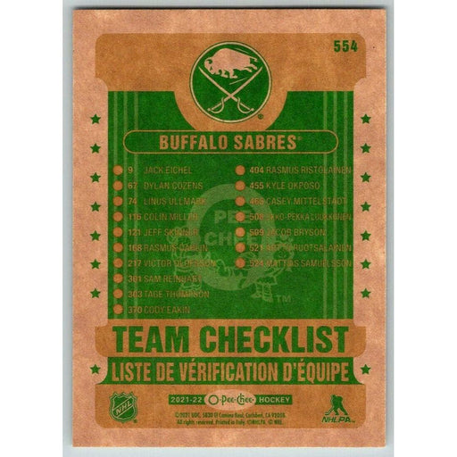 2021-22 O-Pee-Chee Retro (Upper Deck OPC) Team Checklist Buffalo Sabres #554 - Collectible Craze America