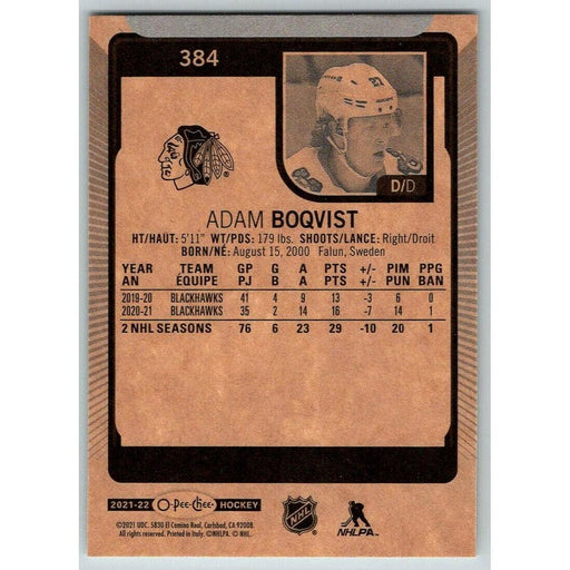 2021-22 O-Pee-Chee (Upper Deck OPC) Adam Boqvist Chicago Blackhawks #384 - Collectible Craze America