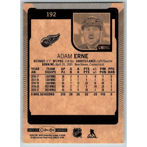 2021-22 O-Pee-Chee (Upper Deck OPC) Adam Erne Detroit Red Wings #192 - Collectible Craze America