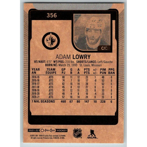 2021-22 O-Pee-Chee (Upper Deck OPC) Adam Lowry Winnipeg Jets #356 - Collectible Craze America