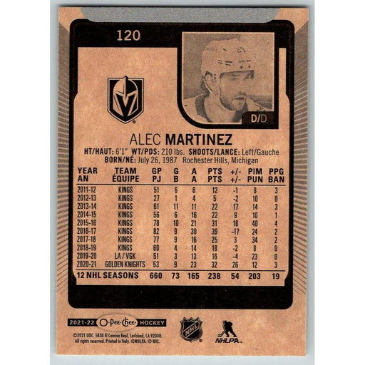 2021-22 O-Pee-Chee (Upper Deck OPC) Alec Martinez Vegas Golden Knights #120 - Collectible Craze America