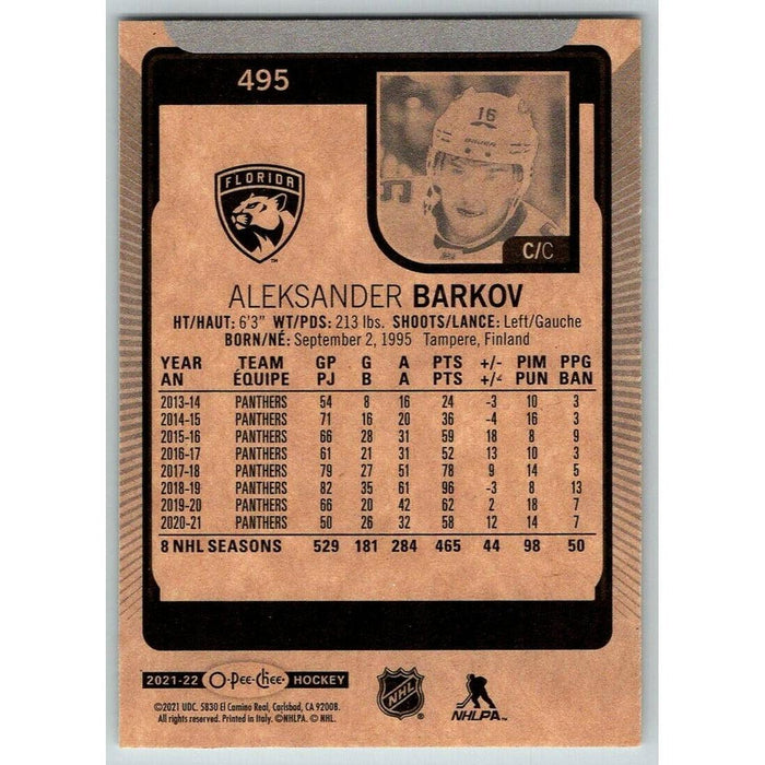 2021-22 O-Pee-Chee (Upper Deck OPC) Aleksander Barkov Florida Panthers #495 - Collectible Craze America