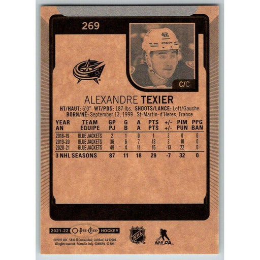 2021-22 O-Pee-Chee (Upper Deck OPC) Alexandre Texier Columbus Blue Jackets #269 - Collectible Craze America