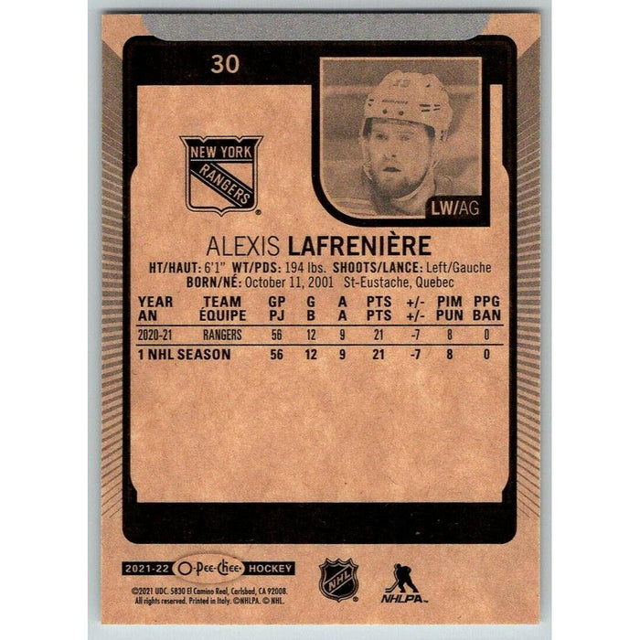 2021-22 O-Pee-Chee (Upper Deck OPC) Alexis Lafreniere New York Rangers #30 - Collectible Craze America