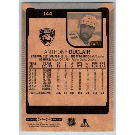 2021-22 O-Pee-Chee (Upper Deck OPC) Anthony Duclair Florida Panthers #144 - Collectible Craze America