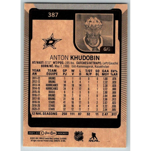 2021-22 O-Pee-Chee (Upper Deck OPC) Anton Khudobin Dallas Stars #387 - Collectible Craze America