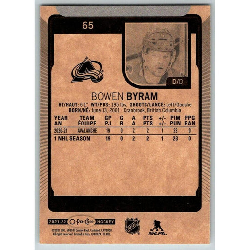 2021-22 O-Pee-Chee (Upper Deck OPC) Bowen Byram Colorado Avalanche #65 - Collectible Craze America