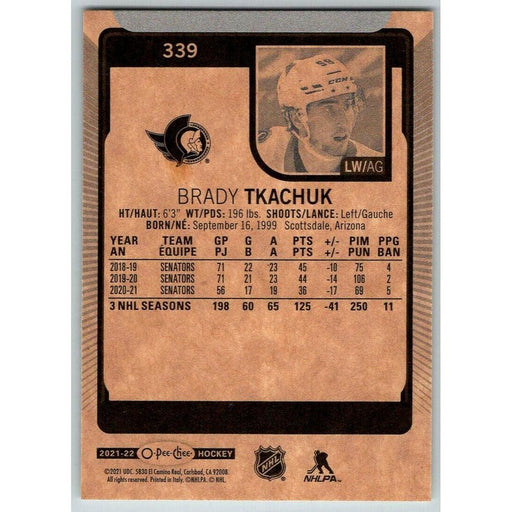 2021-22 O-Pee-Chee (Upper Deck OPC) Brady Tkachuk Ottawa Senators #339 - Collectible Craze America