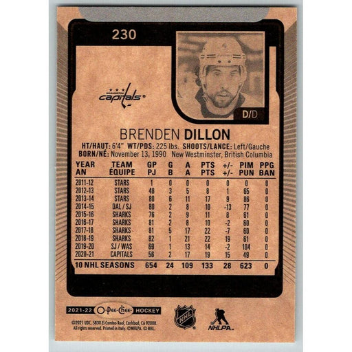 2021-22 O-Pee-Chee (Upper Deck OPC) Brenden Dillon Washington Capitals #230 - Collectible Craze America