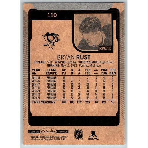 2021-22 O-Pee-Chee (Upper Deck OPC) Bryan Rust Pittsburgh Penguins #110 - Collectible Craze America