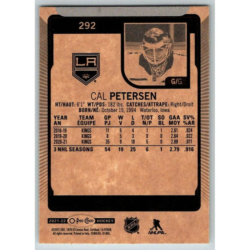 2021-22 O-Pee-Chee (Upper Deck OPC) Cal Petersen Los Angeles Kings #292 - Collectible Craze America