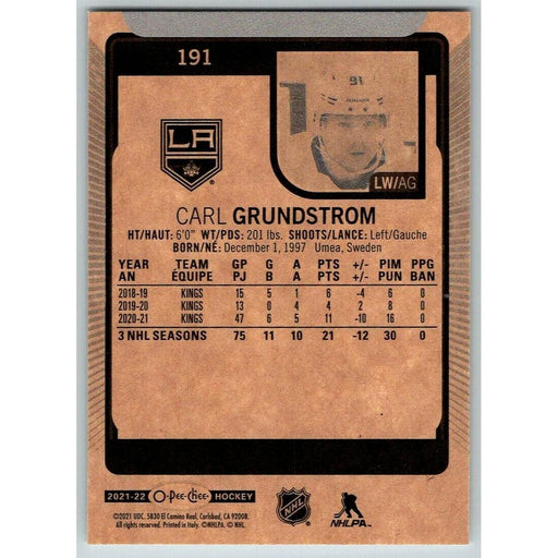 2021-22 O-Pee-Chee (Upper Deck OPC) Carl Grundstrom Los Angeles Kings #191 - Collectible Craze America