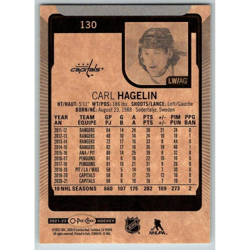 2021-22 O-Pee-Chee (Upper Deck OPC) Carl Hagelin Washington Capitals #130 - Collectible Craze America