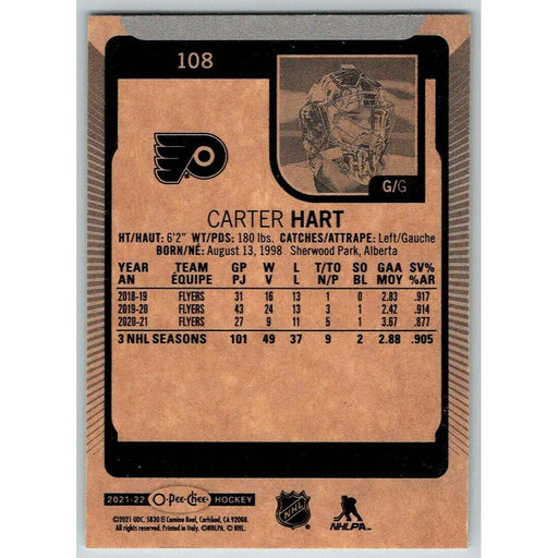 2021-22 O-Pee-Chee (Upper Deck OPC) Carter Hart Philadelphia Flyers #108 - Collectible Craze America