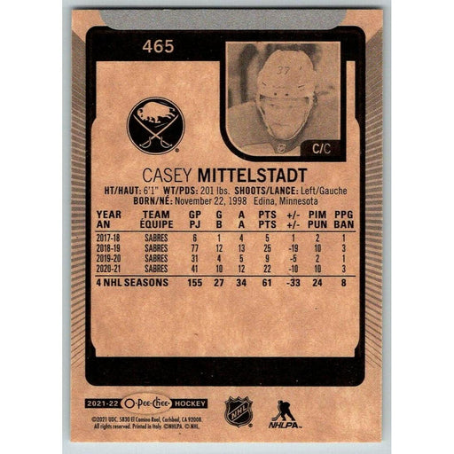 2021-22 O-Pee-Chee (Upper Deck OPC) Casey Mittelstadt Buffalo Sabres #465 - Collectible Craze America