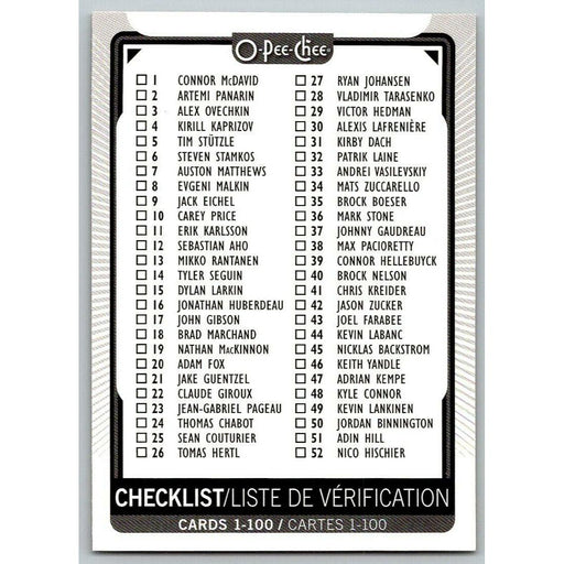 2021-22 O-Pee-Chee (Upper Deck OPC) Checklist Cards 1-100 #100 - Collectible Craze America