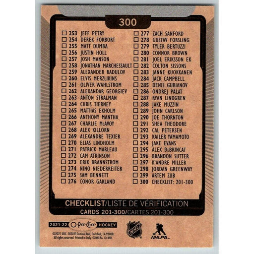 2021-22 O-Pee-Chee (Upper Deck OPC) Checklist Cards 201-300 #300 - Collectible Craze America