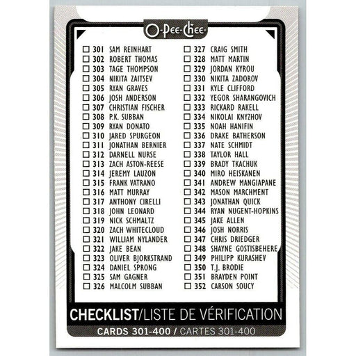 2021-22 O-Pee-Chee (Upper Deck OPC) Checklist Cards 301-400 #400 - Collectible Craze America