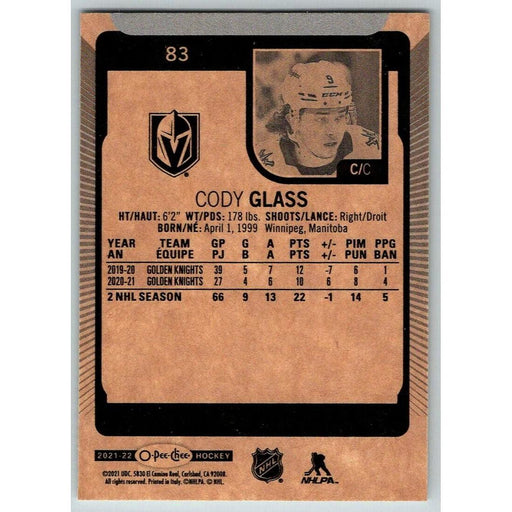 2021-22 O-Pee-Chee (Upper Deck OPC) Cody Glass Vegas Golden Knights #83 - Collectible Craze America