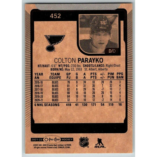 2021-22 O-Pee-Chee (Upper Deck OPC) Colton Parayko St. Louis Blues #452 - Collectible Craze America