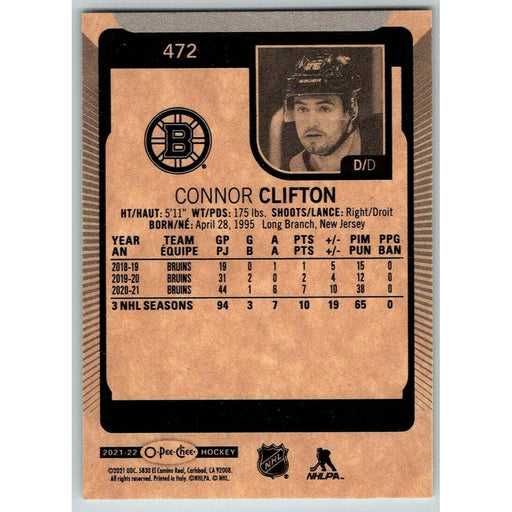 2021-22 O-Pee-Chee (Upper Deck OPC) Connor Clifton Boston Bruins #472 - Collectible Craze America