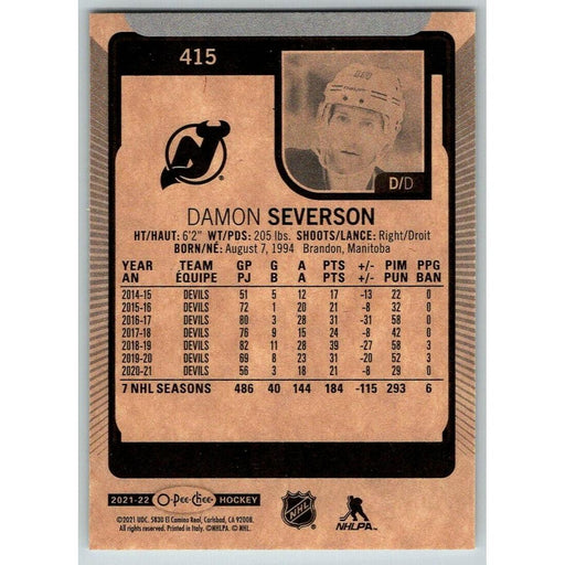 2021-22 O-Pee-Chee (Upper Deck OPC) Damon Severson New Jersey Devils #415 - Collectible Craze America