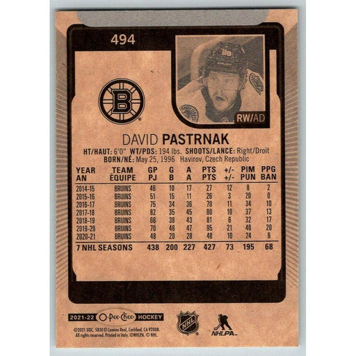 2021-22 O-Pee-Chee (Upper Deck OPC) David Pastrnak Boston Bruins #494 - Collectible Craze America