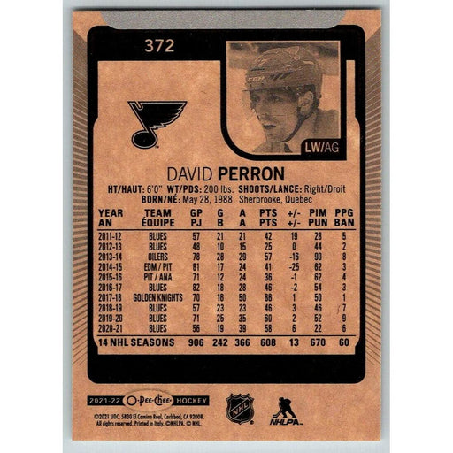 2021-22 O-Pee-Chee (Upper Deck OPC) David Perron St. Louis Blues #372 - Collectible Craze America