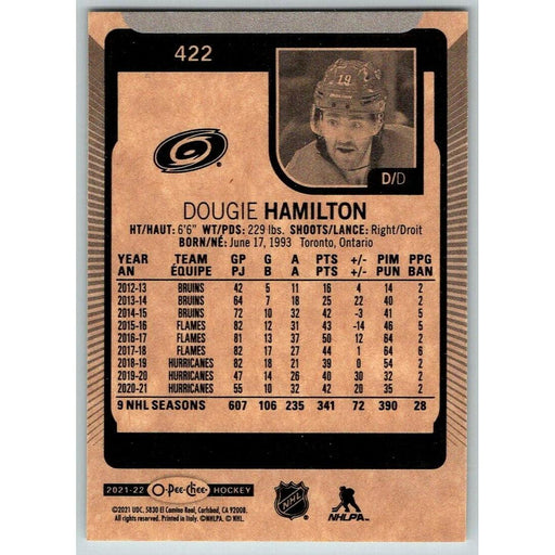 2021-22 O-Pee-Chee (Upper Deck OPC) Dougie Hamilton Carolina Hurricanes #422 - Collectible Craze America