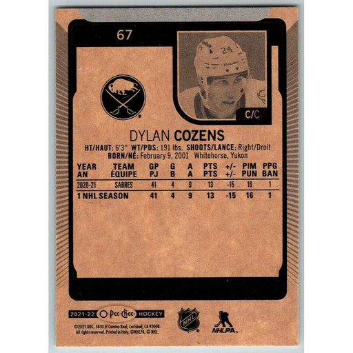 2021-22 O-Pee-Chee (Upper Deck OPC) Dylan Cozens Buffalo Sabres #67 - Collectible Craze America